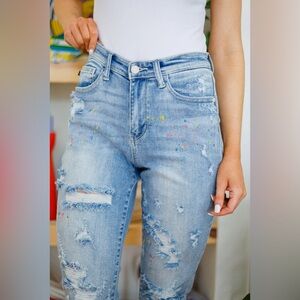 EUC Judy Blue Rainbow Paint Splatter Boyfriend Jeans